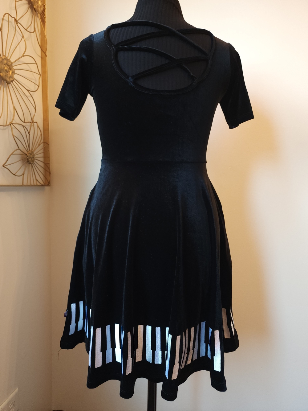 Black Velvet Dress with Piano Key Hem - Picture 3 of 6